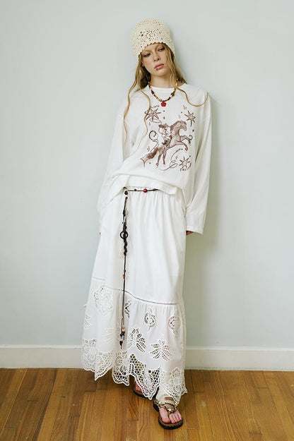 DIDDI MODA Vintage Western Cowboy Embellished Long Sleeve Tee