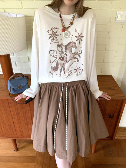 DIDDI MODA Vintage Western Cowboy Embellished Long Sleeve Tee