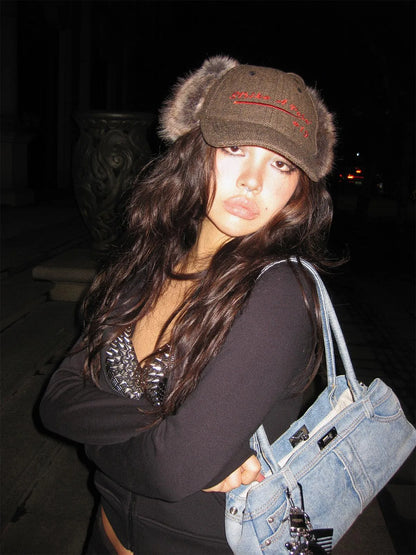 Vintage Wool Baseball Cap Winter Warm Christmas Hat For Women