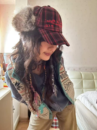 STRIKE A POSE Vintage Wool Baseball Cap Winter Warm Christmas Hat For Women