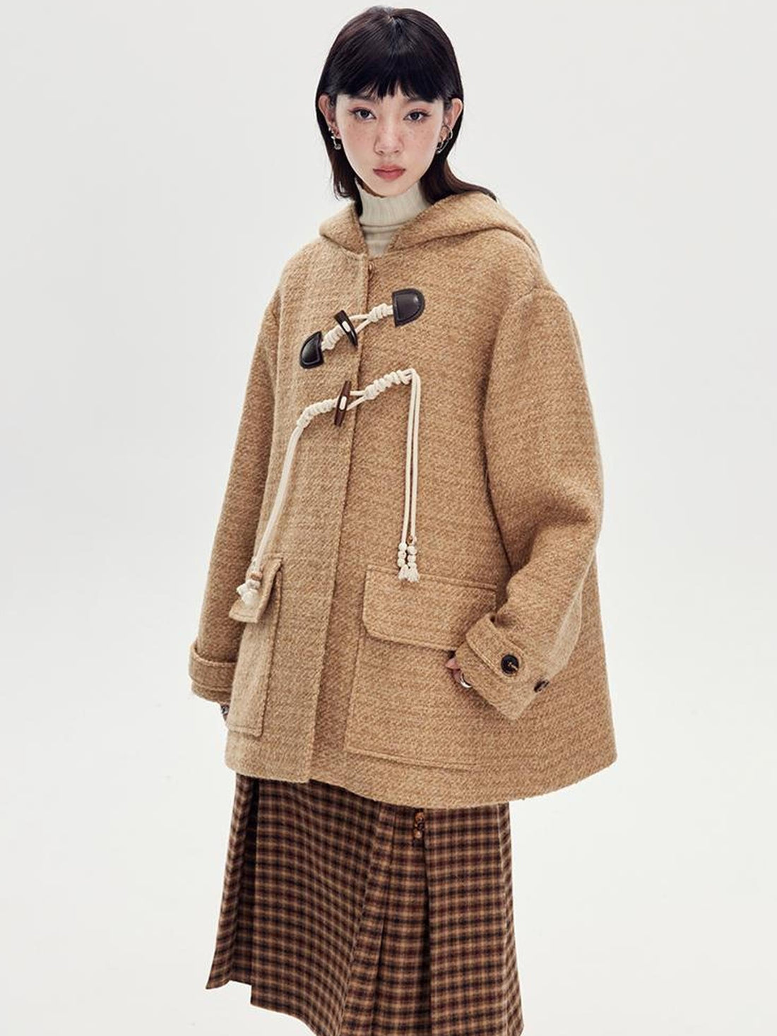 DIDDI MODA Vintage Wool Hooded Peacoat With Horn Buttons