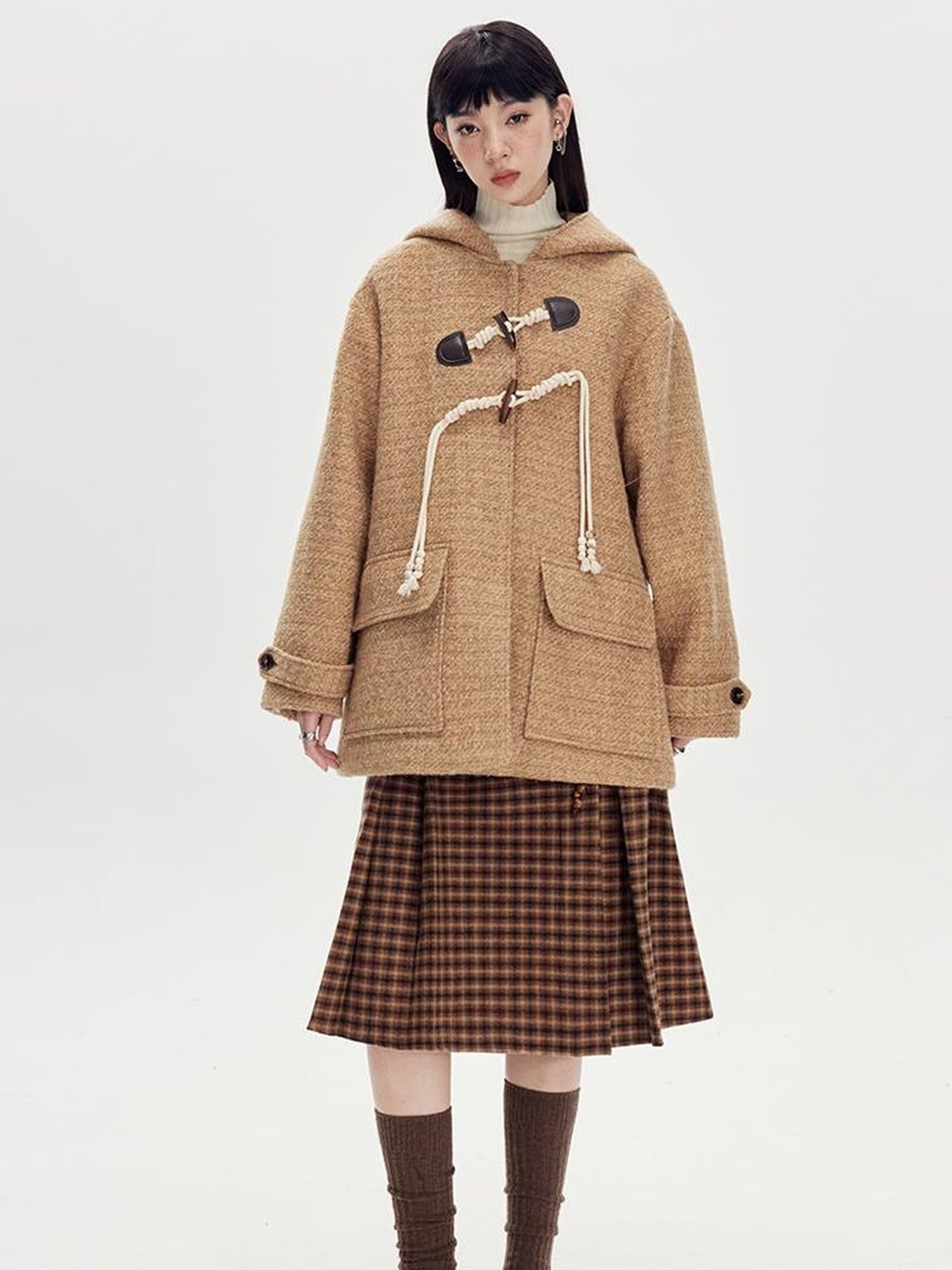 DIDDI MODA Vintage Wool Hooded Peacoat With Horn Buttons