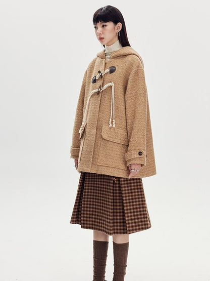 DIDDI MODA Vintage Wool Hooded Peacoat With Horn Buttons