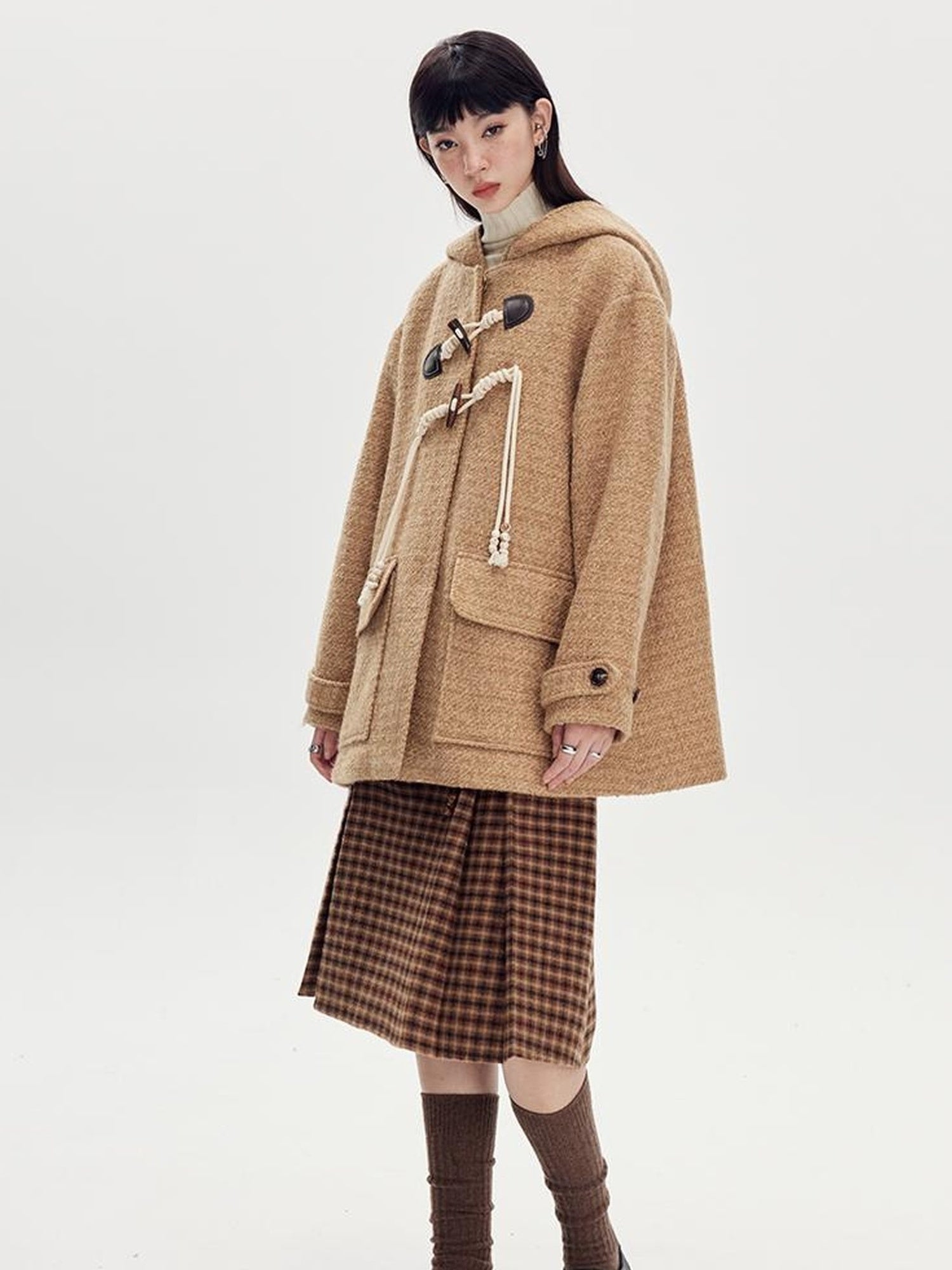 DIDDI MODA Vintage Wool Hooded Peacoat With Horn Buttons