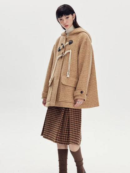 DIDDI MODA Vintage Wool Hooded Peacoat With Horn Buttons