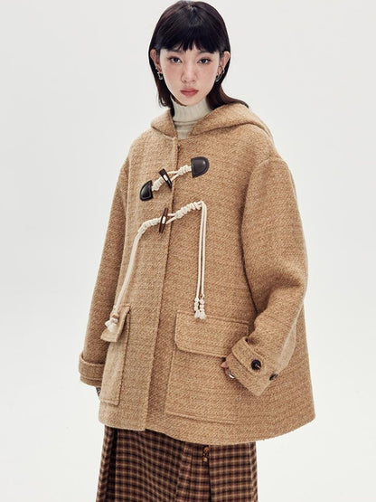 DIDDI MODA Vintage Wool Hooded Peacoat With Horn Buttons