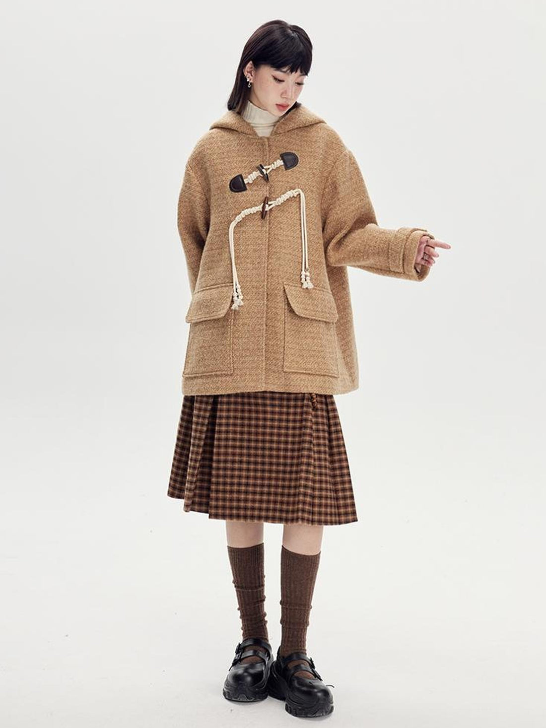 DIDDI MODA Vintage Wool Hooded Peacoat With Horn Buttons