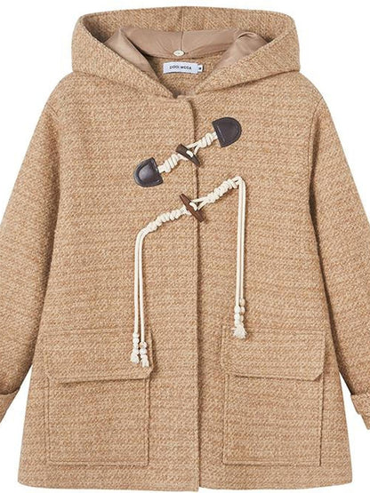 DIDDI MODA Vintage Wool Hooded Peacoat With Horn Buttons