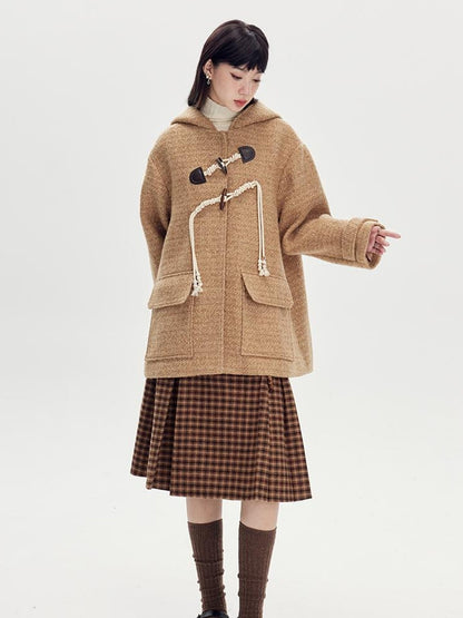 DIDDI MODA Vintage Wool Hooded Peacoat With Horn Buttons