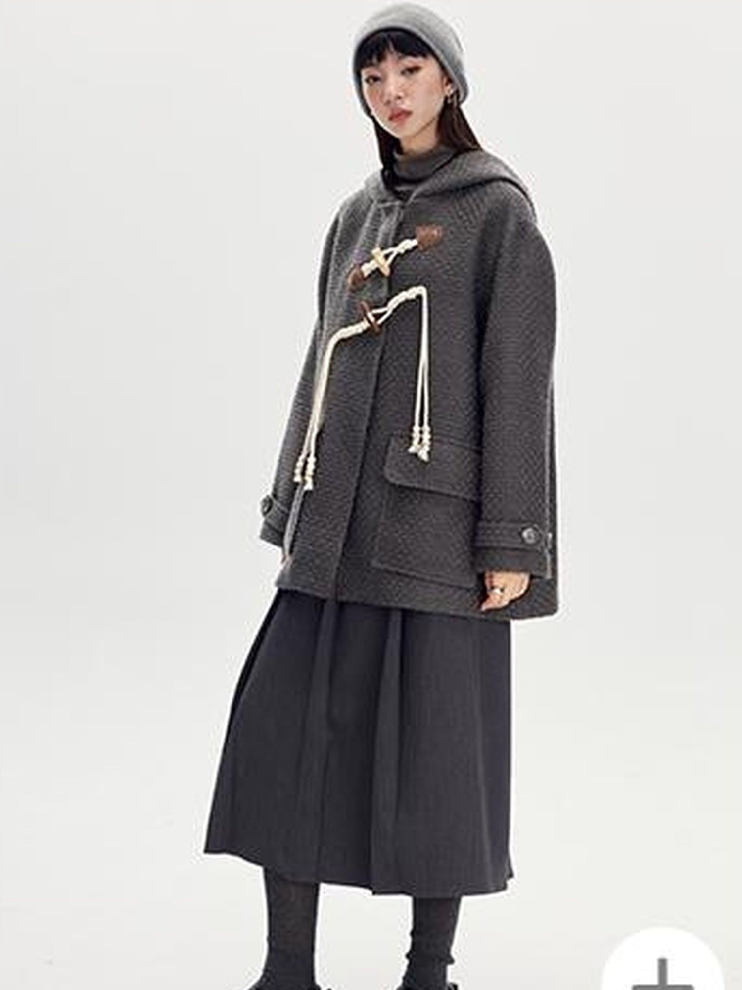 DIDDI MODA Vintage Wool Hooded Peacoat With Horn Buttons