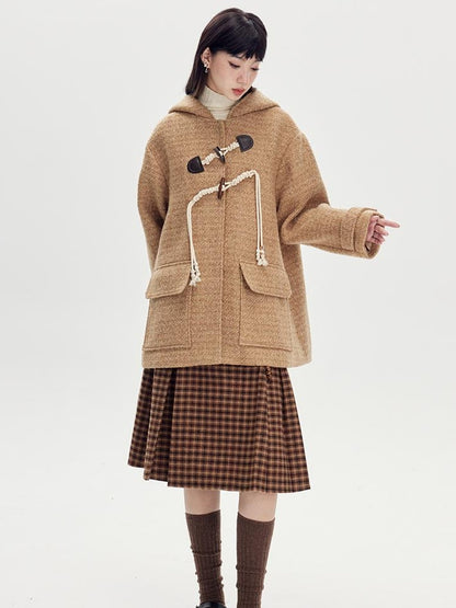 DIDDI MODA Vintage Wool Hooded Peacoat With Horn Buttons