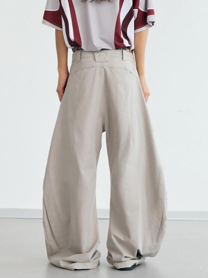 Peoplesense Vintage Wrinkle Drape Curved Knife Trousers Loose Fit Polyester Gray