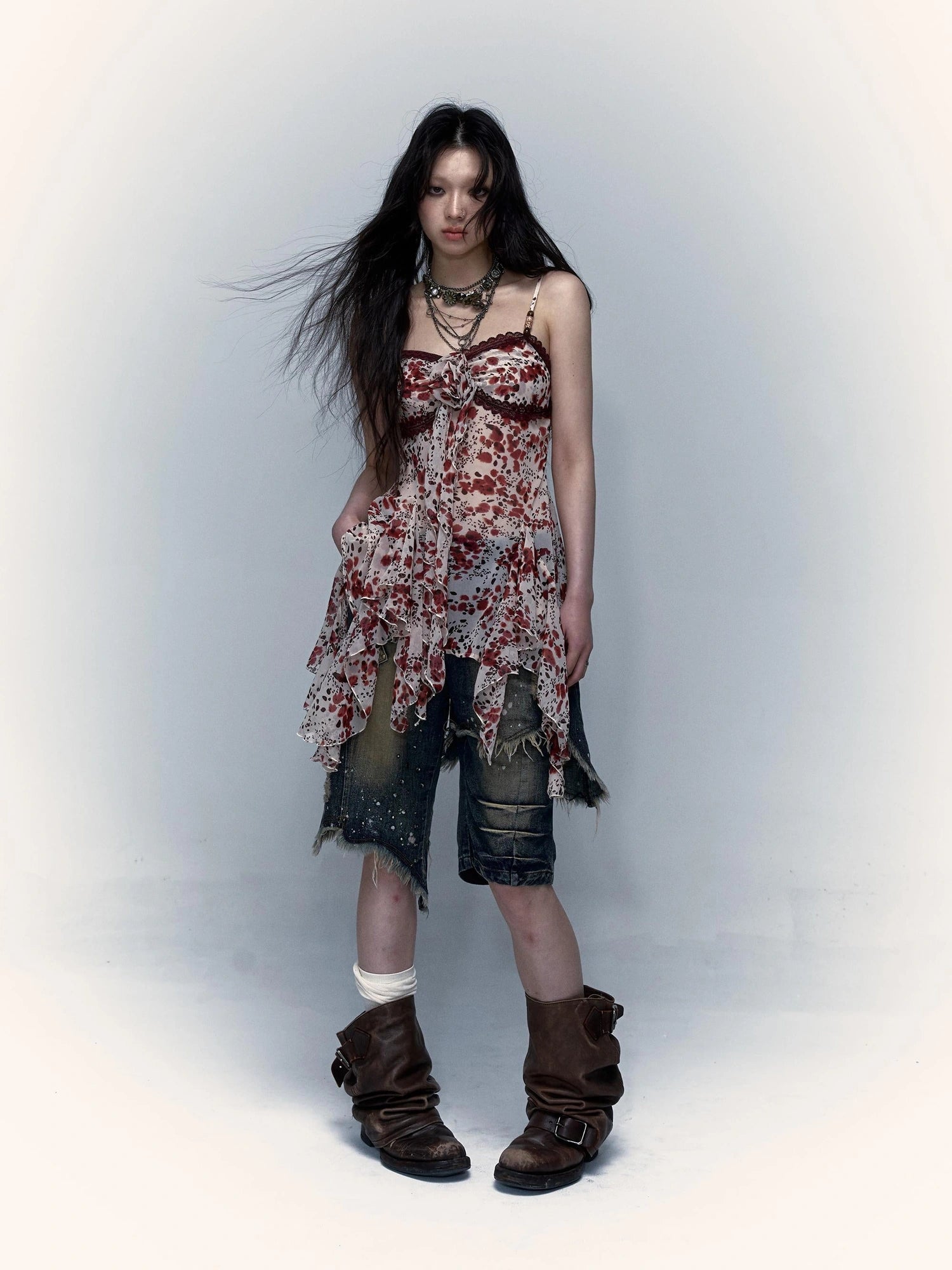 Vintage Y2K Floral Leopard Print Asymmetrical Dress