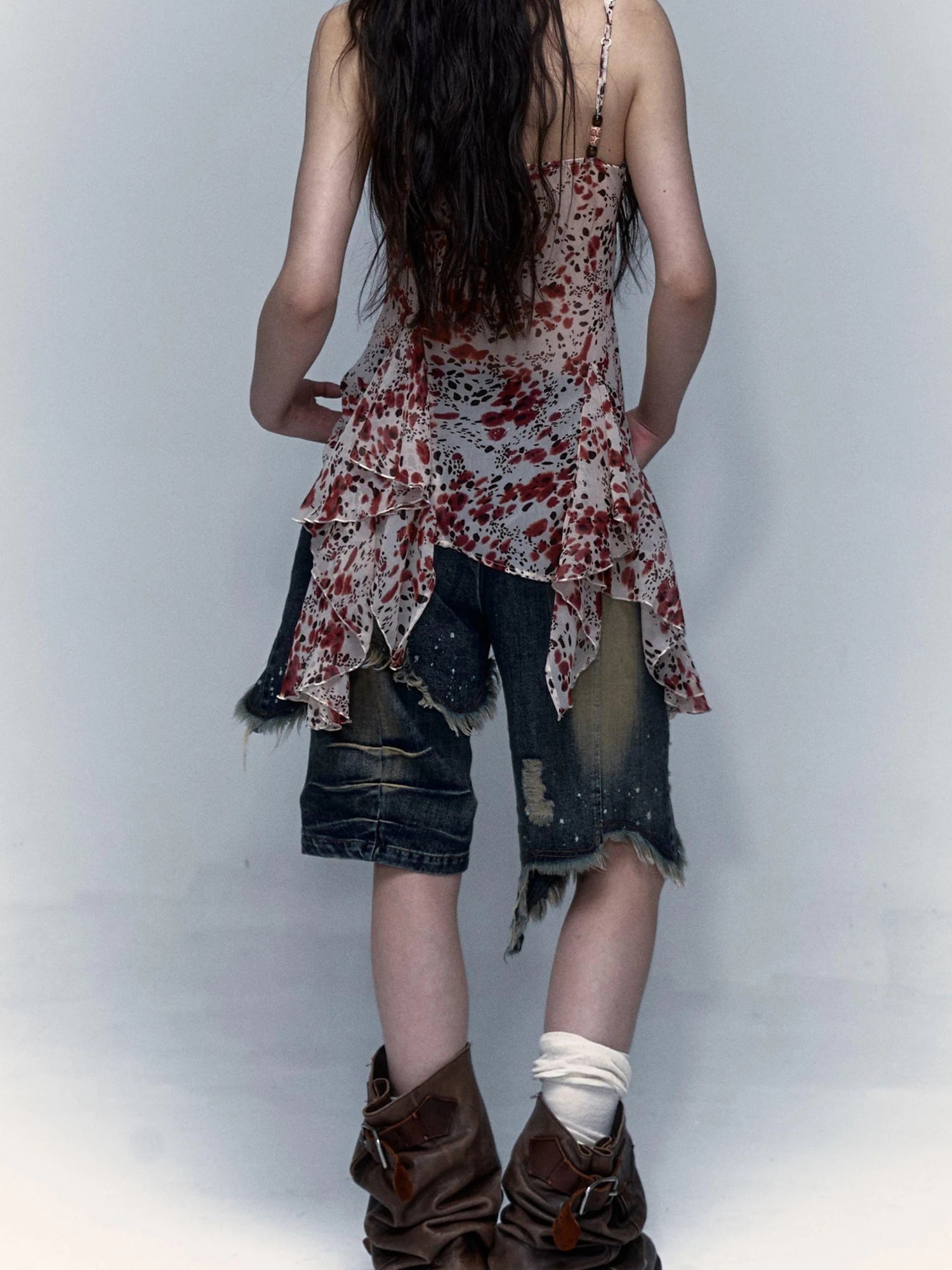 Vintage Y2K Floral Leopard Print Asymmetrical Dress