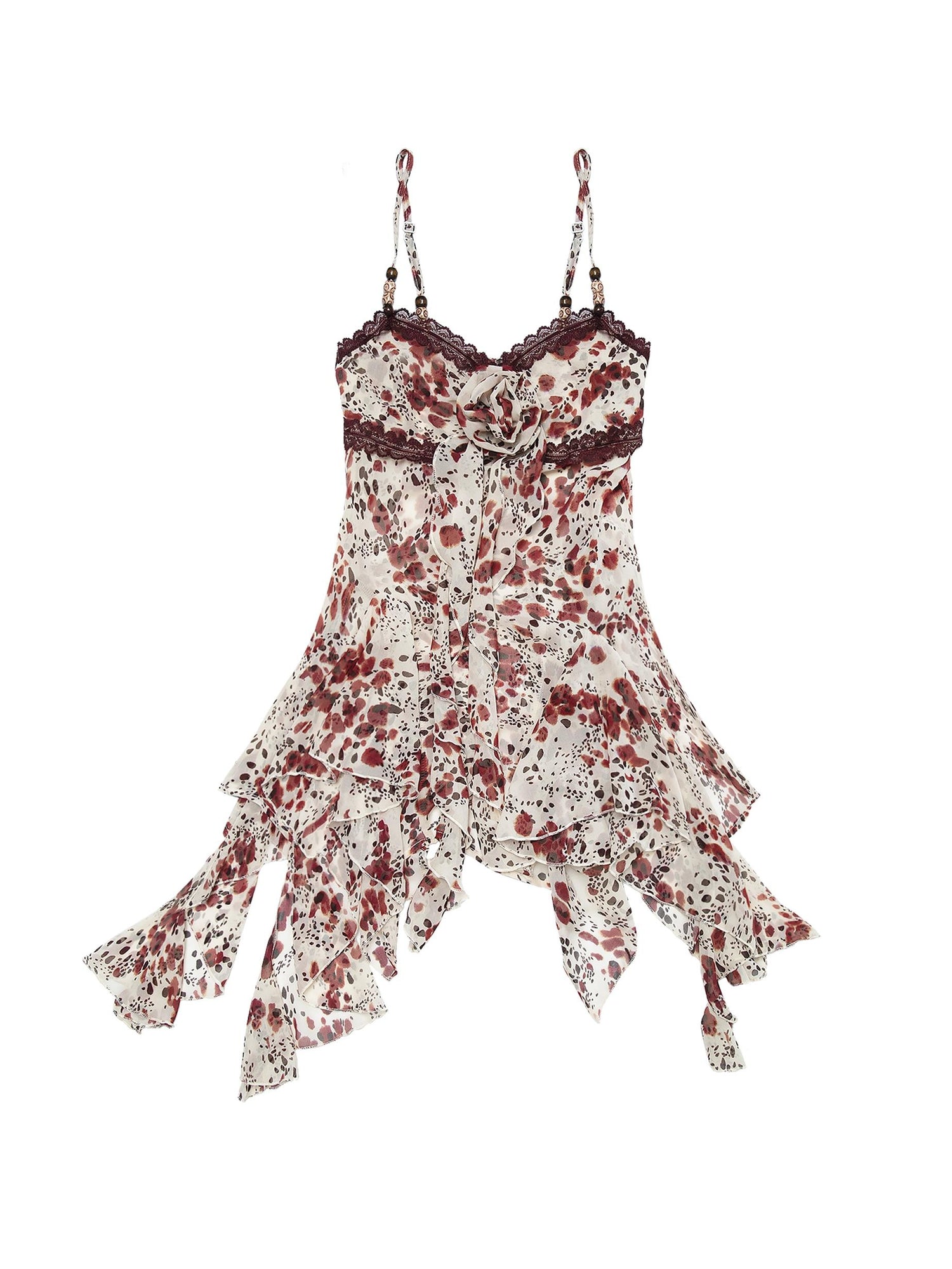 Vintage Y2K Floral Leopard Print Asymmetrical Dress