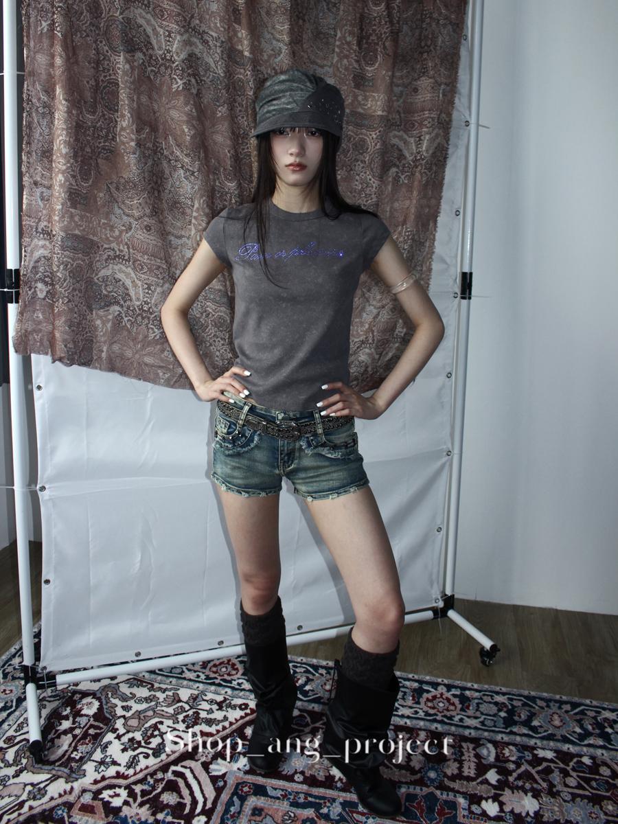 ang project Vintage Y2K Metal Distressed Silver Gray Punk Studded Belt