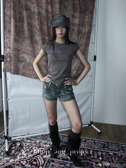 ang project Vintage Y2K Metal Distressed Silver Gray Punk Studded Belt