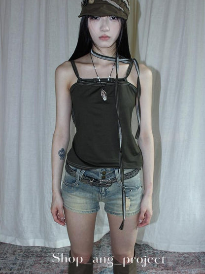 ang project Vintage Y2K Metal Distressed Silver Gray Punk Studded Belt
