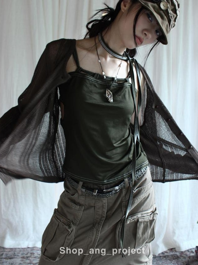 ang project Vintage Y2K Metal Distressed Silver Gray Punk Studded Belt