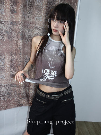 ang project Vintage Y2K Metal Distressed Silver Gray Punk Studded Belt