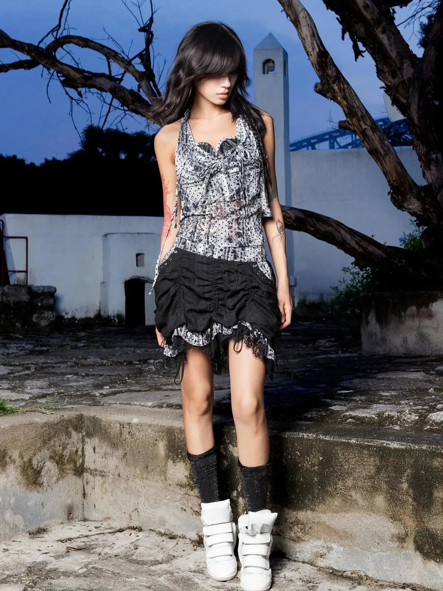 Vintage Y2k Leopard Chiffon Backless Layered Bustier