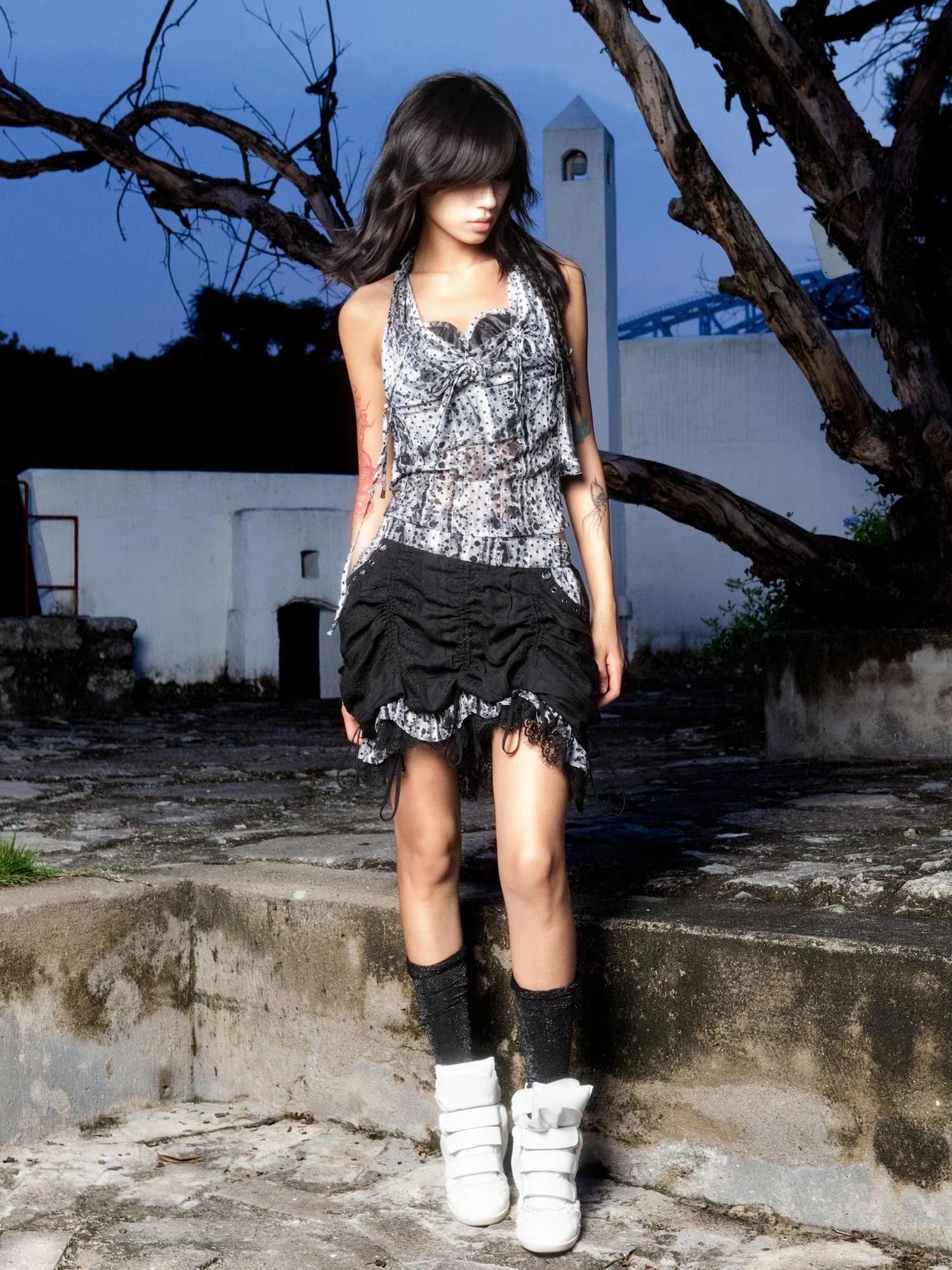 Vintage Y2k Leopard Chiffon Backless Layered Bustier