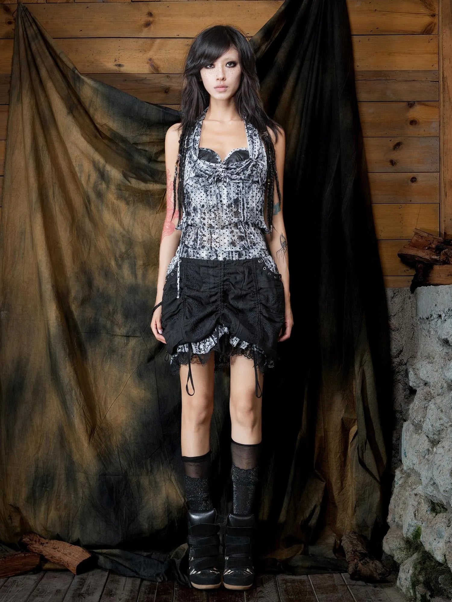 Vintage Y2k Leopard Chiffon Backless Layered Bustier