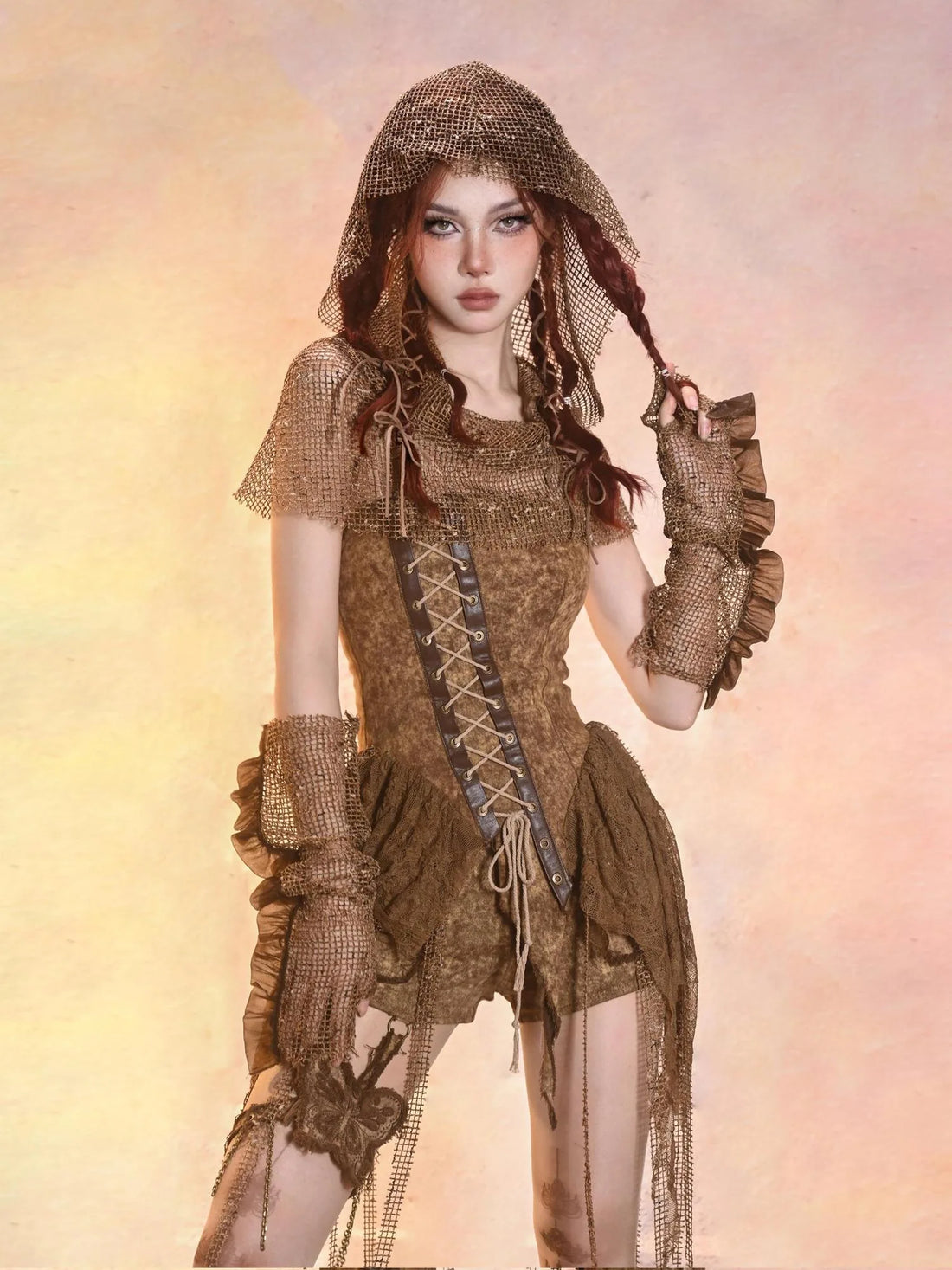 Virtual Orbit Asymmetric Distressed Denim Bustier Top