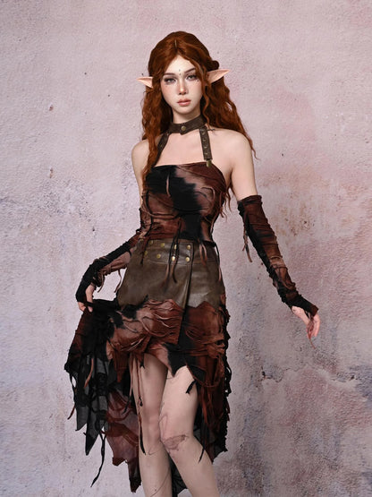 Virtual Orbit Asymmetric Dystopian Tie Dye Maxi Skirt