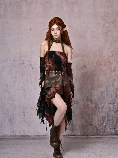 Virtual Orbit Asymmetric Dystopian Tie Dye Maxi Skirt