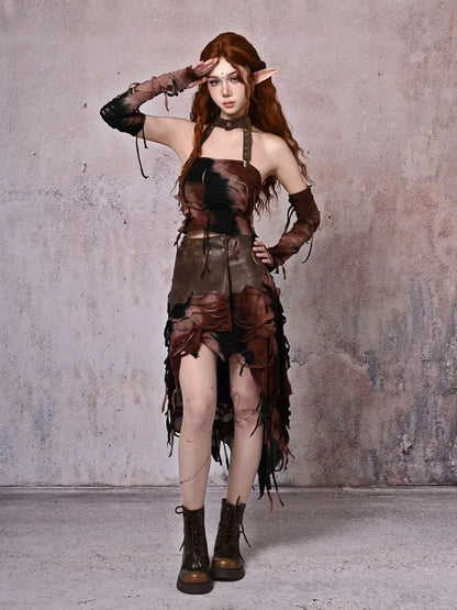 Virtual Orbit Asymmetric Dystopian Tie Dye Maxi Skirt