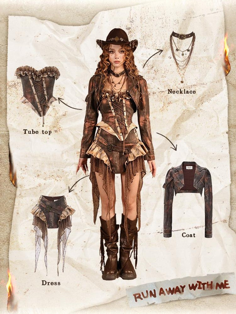 Virtual Orbit Asymmetric Y2k Grunge Nomad Retro Women&