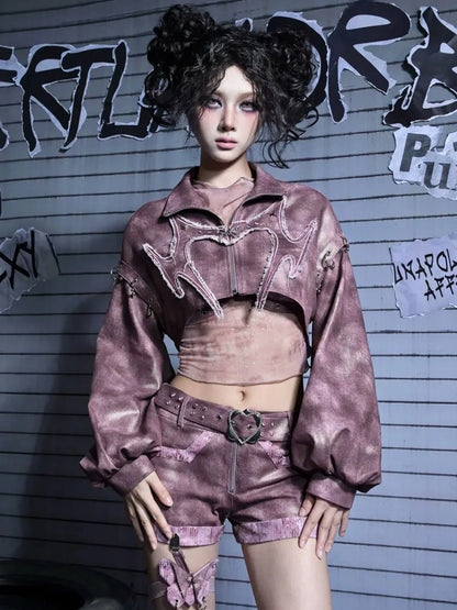 Virtual Orbit Broken Heart Butterfly Punk Denim Jacket