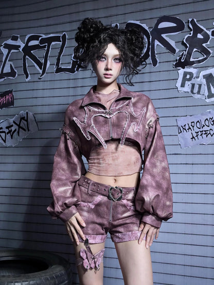 Virtual Orbit Broken Heart Butterfly Punk Denim Jacket