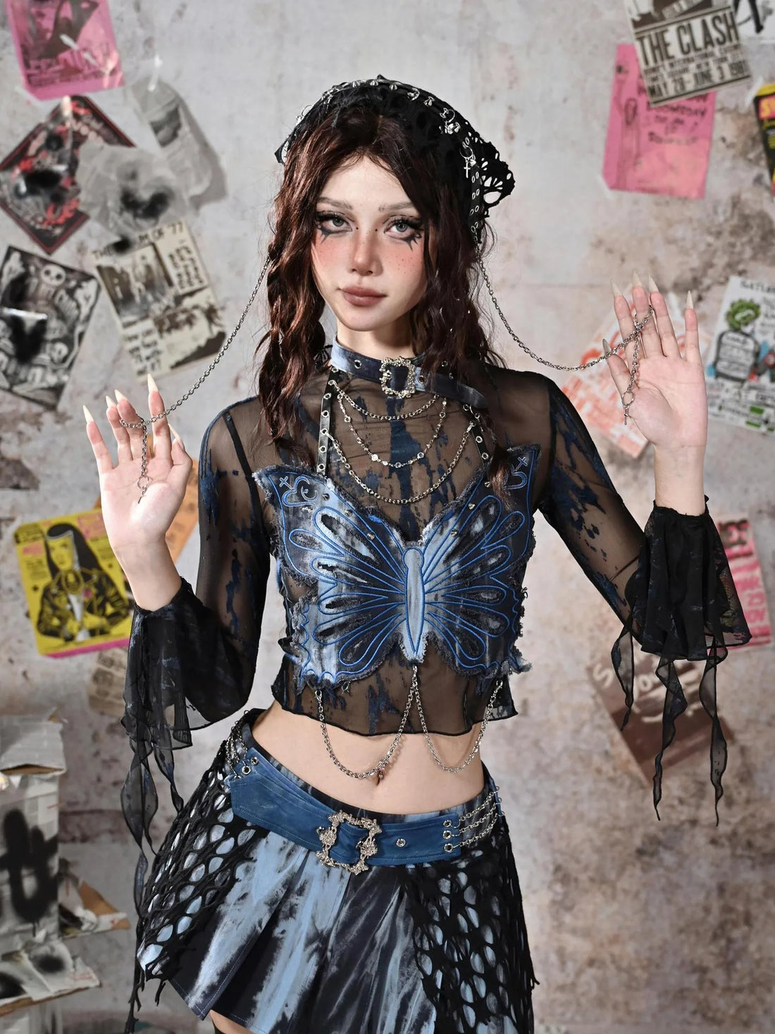Virtual Orbit Butterfly Punk Mesh Top Set