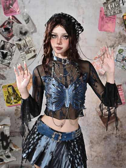 Virtual Orbit Butterfly Punk Mesh Top Set