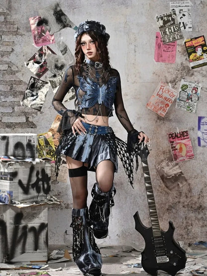 Virtual Orbit Butterfly Punk Mesh Top Set