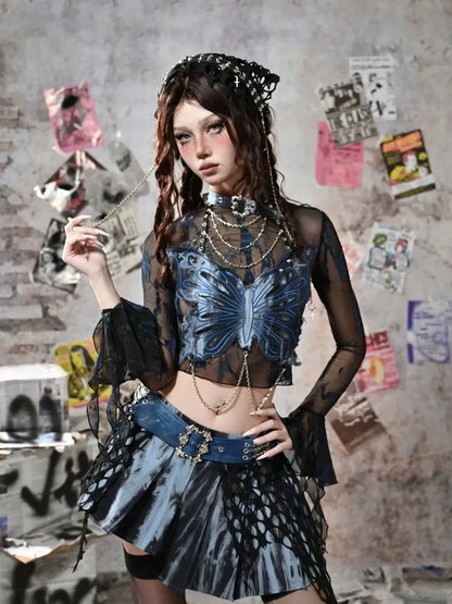 Virtual Orbit Butterfly Punk Mesh Top Set