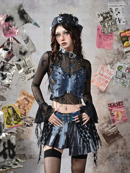Virtual Orbit Butterfly Punk Mesh Top Set
