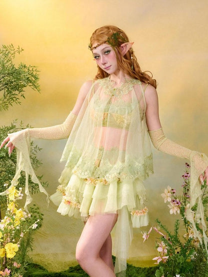 Virtual Orbit Butterfly Sheer Layered Openwork Sleeveless High Neck Women&
