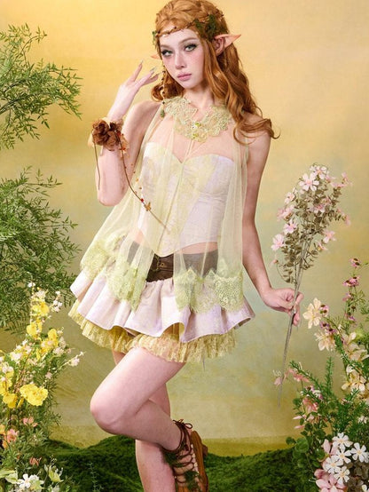 Virtual Orbit Butterfly Sheer Layered Openwork Sleeveless High Neck Women&