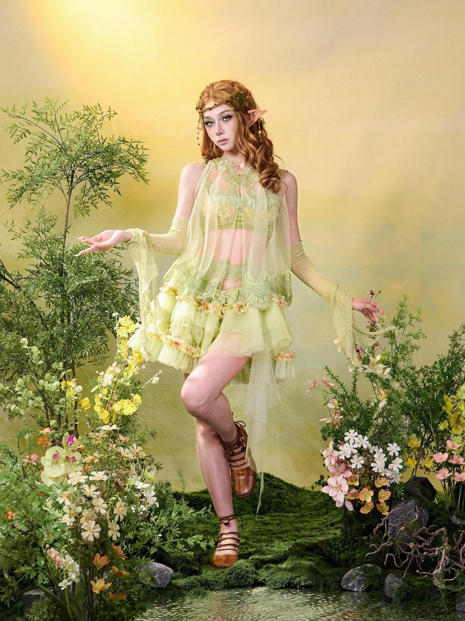 Virtual Orbit Butterfly Sheer Layered Openwork Sleeveless High Neck Women&