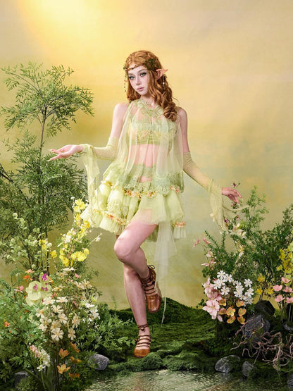Virtual Orbit Butterfly Sheer Layered Openwork Sleeveless High Neck Women&