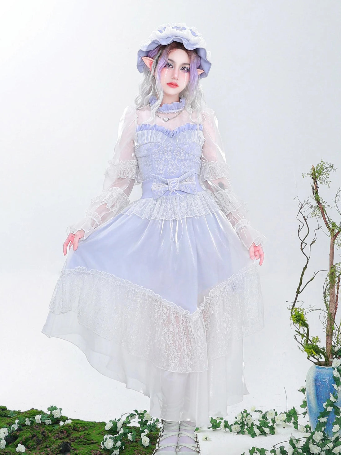 Virtual Orbit Chiffon Lace Bow Brooch Hair Clip