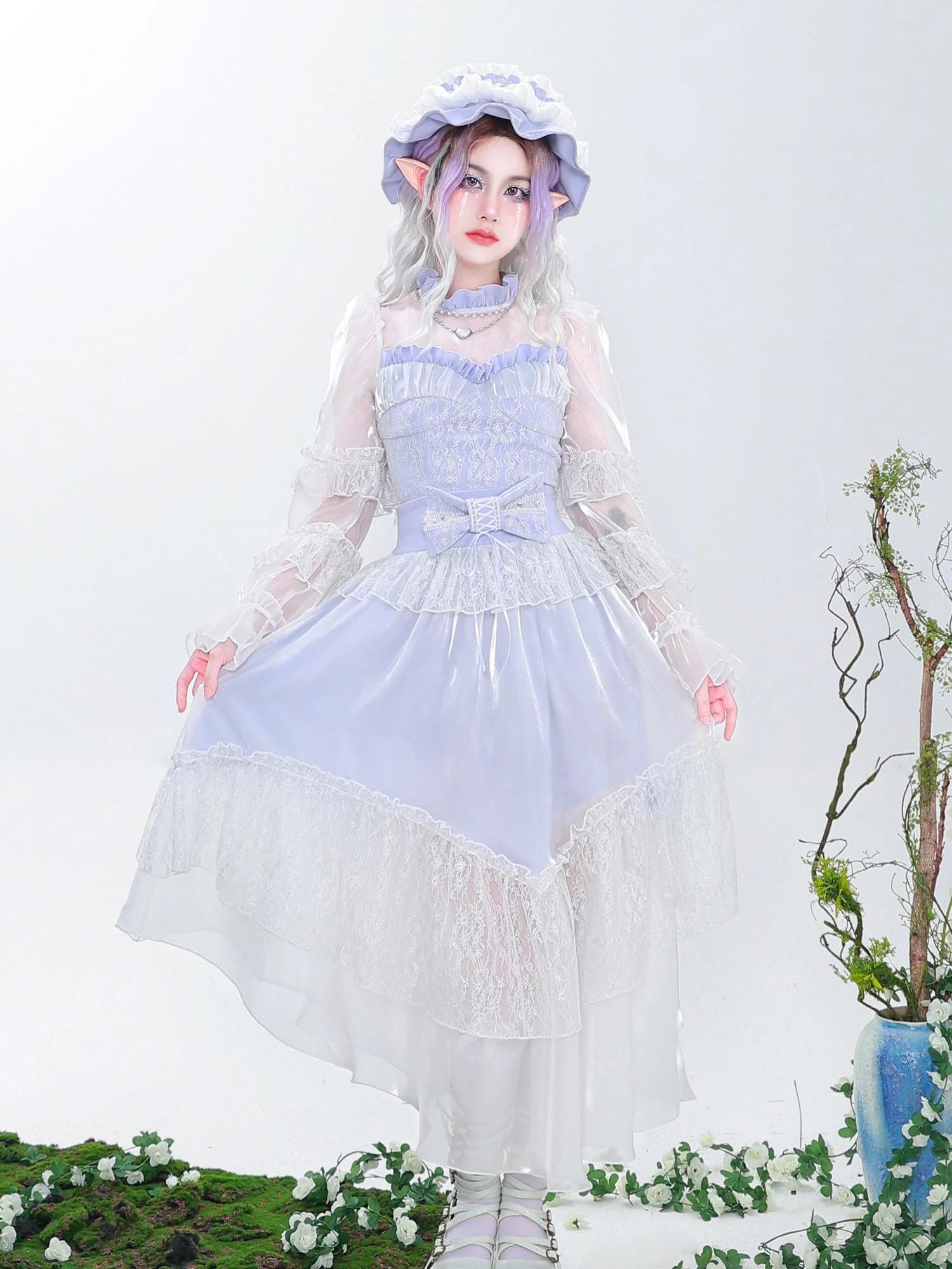 Virtual Orbit Chiffon Lace Bow Brooch Hair Clip