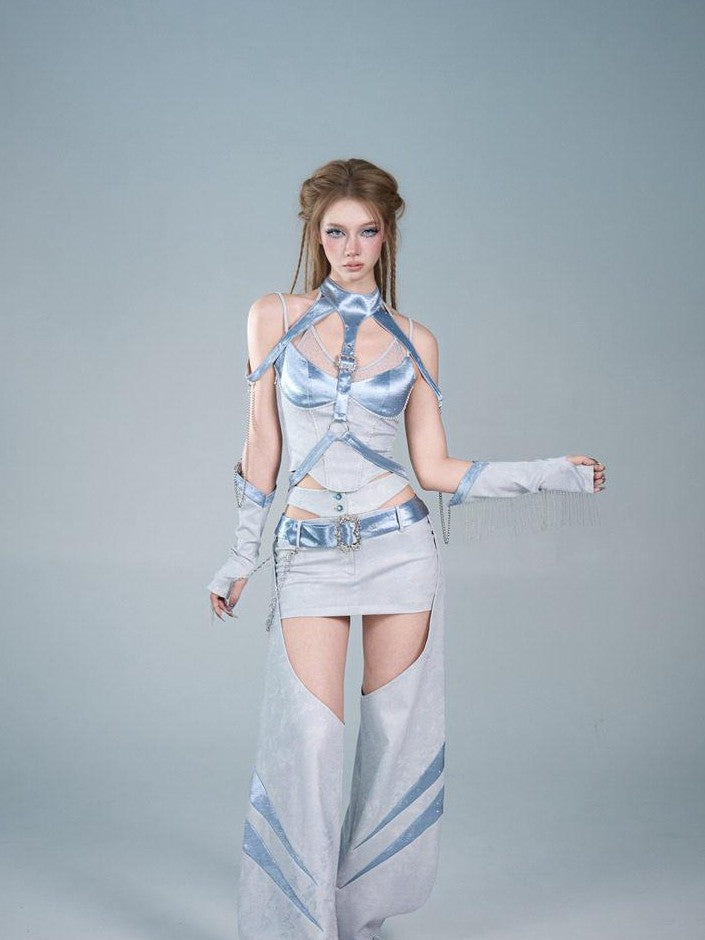 Virtual Orbit Cyber Blue Chain Strap Shoulder Harness Women&
