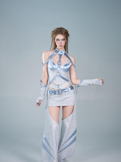 Virtual Orbit Cyber Blue Chain Strap Shoulder Harness Women&