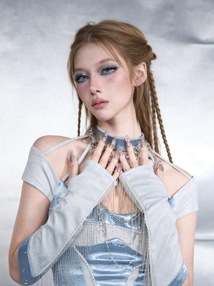 Virtual Orbit Cyber Blue Chain Strap Shoulder Harness Women&