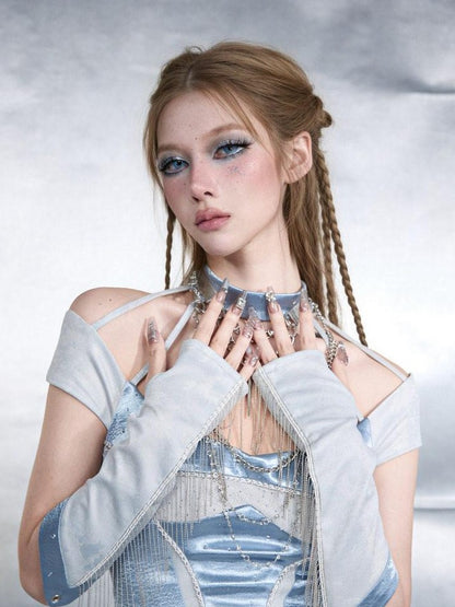 Virtual Orbit Cyber Blue Chain Strap Shoulder Harness Women&