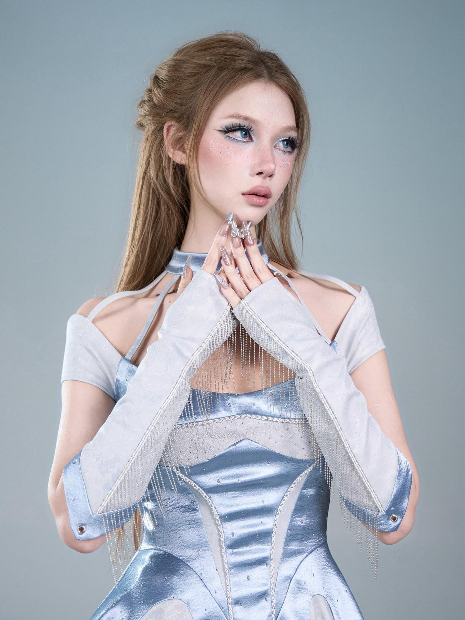Virtual Orbit Cyber Blue Chain Strap Shoulder Harness Women&
